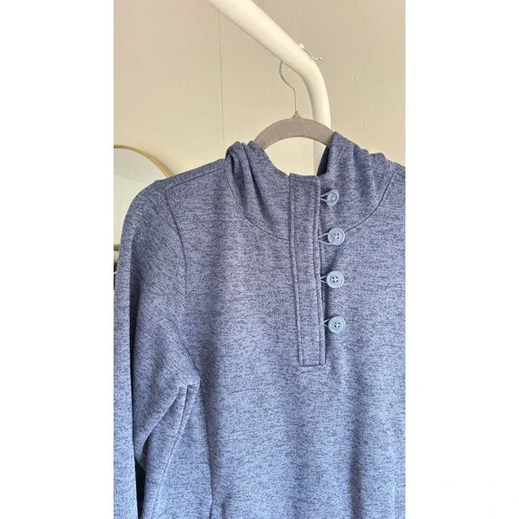 Columbia Darling Days Women's Blue Heathered Fleece Hoodie Pullover Snap Neck L - Picture 2 of 7